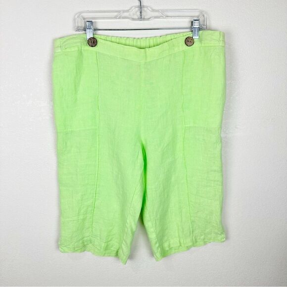 Focus Lime Green Linen Bermuda Shorts Size Large NEW NWT Lagenlook Boho Artsy - Picture 1 of 7